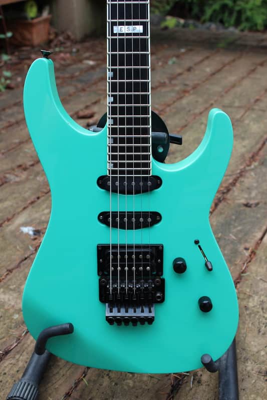 1987 ESP The Mirage Custom Turquoise electric guitar, MIJ, Jackson lawsuit headstock with OFR | Reverb