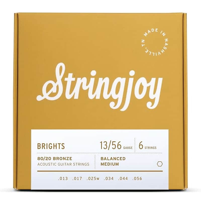 Stringjoy Brights | Medium Gauge (13-56) 80/20 Bronze Acoustic Guitar Strings image 1