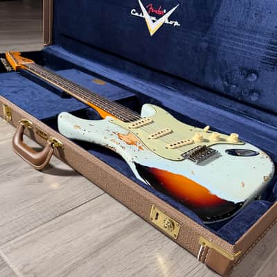 Fender 1960 Stratocaster Heavy Relic Sonic Blue over Sunburst 2023 image 4