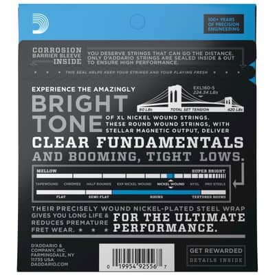 D'Addario EXL160-5 XL Nickel Wound Bass Guitar Strings, 50-135 Medium, Long Scale image 3