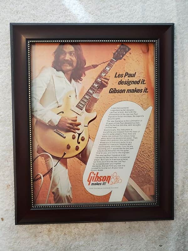 1974 Gibson Guitars Color Promotional Ad Framed Les Paul Signature Guitars Original image 1