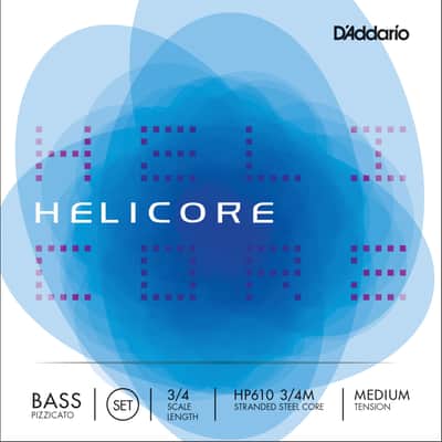 D'Addario HP610 3/4M Helicore Pizzicato Bass String Set - 3/4 Scale, Medium Tension