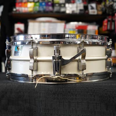 1970s Ludwig USA Acrolite 5x14" Aluminum Snare Drum w/ Blue & Olive Badge image 2