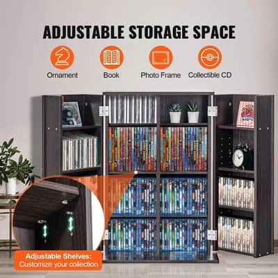 Media Storage Cabinet – 4-Layer Adjustable DVD/CD Shelf, Espresso Finish, Holds Up to 576 CDs image 4