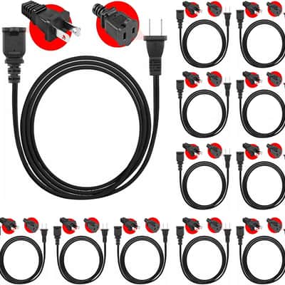 5 Core 2-Prong Male-Female Extension Power Cord 12ft Cable, 12 Pieces Outlet Extension Cable Cord image 7