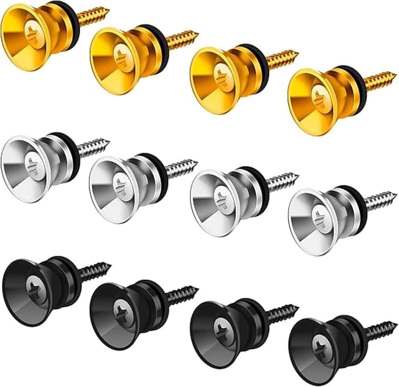 12Pcs Guitar Strap Buttons Lock Pins Guitar Metal Strap Buttons for Acoustic Guitar, Electric Guitar, Bass, Ukulele(Black, Gold, Silver) image 1