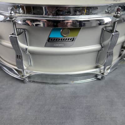 1970s Ludwig Acrolite 14x5 Aluminum Snare Drum with Hard Case - Blue & Olive Badge image 3