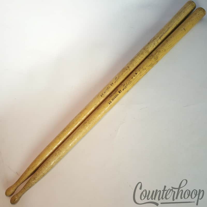 Ludwig 2x Drum Sticks 2S Model Script Logo Vintage60s Wood-Tip Thick/Fat Classic image 1