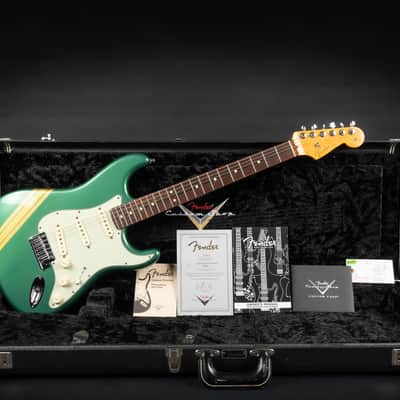2012 Fender Custom Shop Custom Deluxe Stratocaster - Sherwood Green with Gold Racing Stripes | COA OHSC image 2
