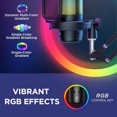 Gaming Usb Microphone, Noise Cancellation Condenser Mic With Mute, Gain, Rgb Indicator, Boom Arm Stand For Streaming, Podcast, Twitch, Youtube, Discord, Pc, Computer, Ps4, Ps5, Mac, Black image 5