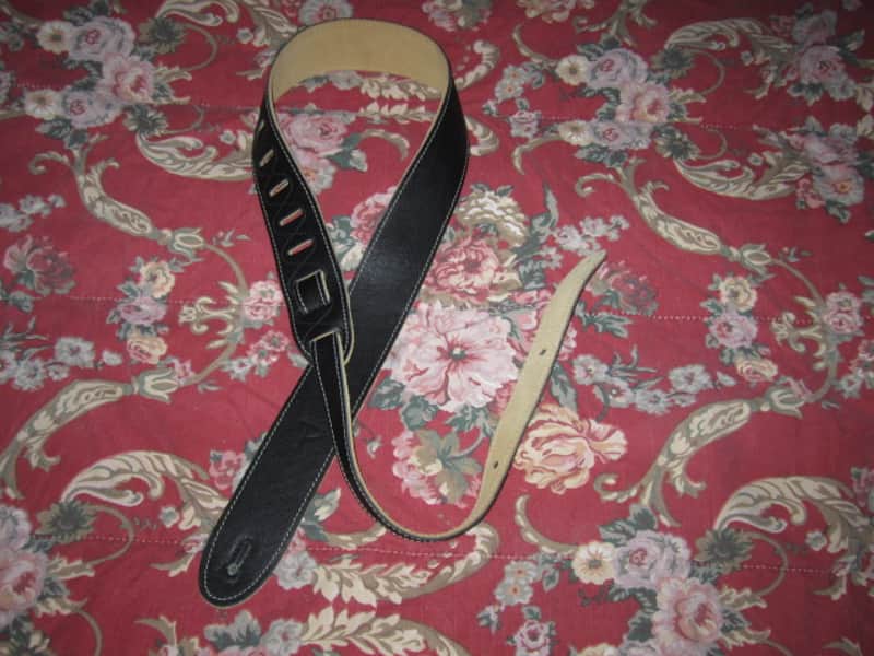 new (NO tags) Perri’s Leathers Ltd BM2-BLK 2" Soft Italian Premium Leather Black / Suede Tan (natural) Guitar Strap - main side is Black Leather / backing is Tan (natural) Suede [strap can be reversed] - adjustable length of 37" to about 50" image 1