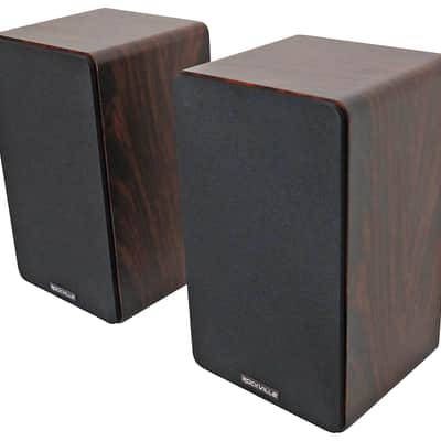 Pair Rockville RockShelf 58D Dark Wood 5.25" Bookshelf Speakers+28" Stands+Rack image 2
