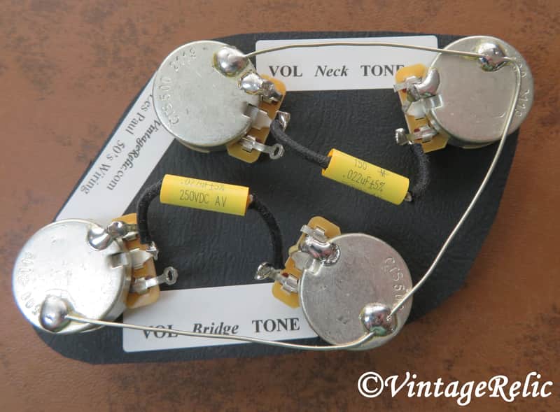 Wiring Kit Mallory MUSTARD .022uF Caps CTS 550k SHORT shaft pots fit Gibson Les Paul Std Historic image 1