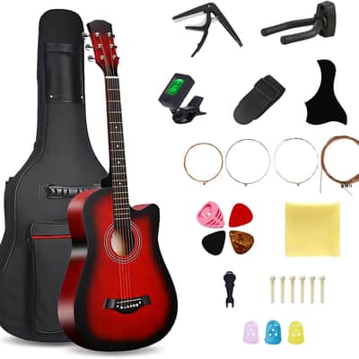 38inch Wood Acoustic Guitar for Adults, 6 Steel-String Acoustic Guitar With Guitar Bag, Elementary Tutorial of Folk Guitar for Beginners. image 1