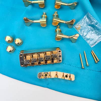1995 Warwick 5 String Bass Hardware Kit / Set - Bridge, Tuners, Knobs - Gold Custom 3 Knob // LISTING SET #2 image 11