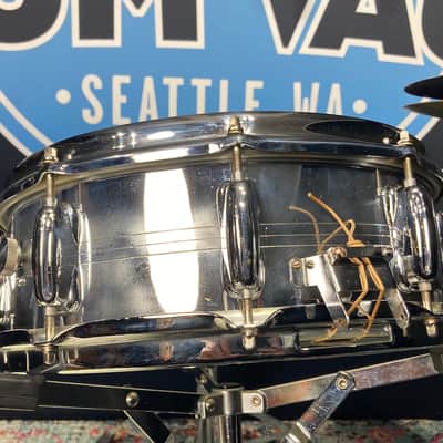 Slingerland -  5x14" Gene Krupa Sound King Snare Drum, 10 Lugs, Trick Strainer, 1970s Chrome over Brass image 14