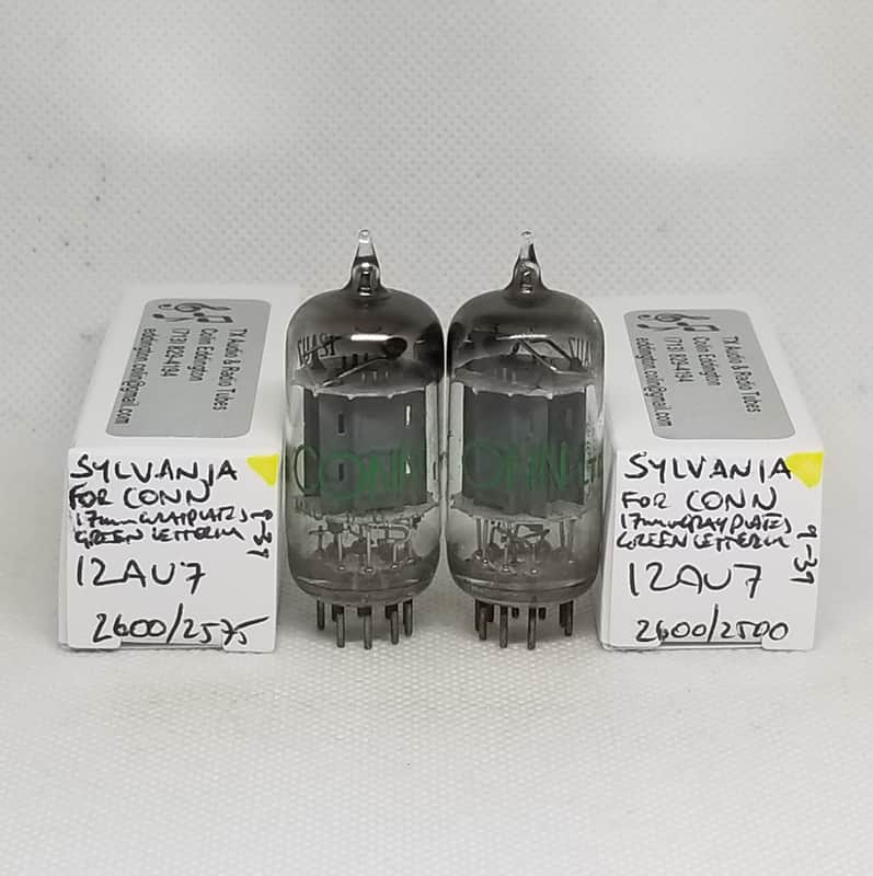 Sylvania Made For Conn 12AU7 Long Gray Plate Very Well Matched (3.8%) Pair NOS 12AU7A ECC82 image 1