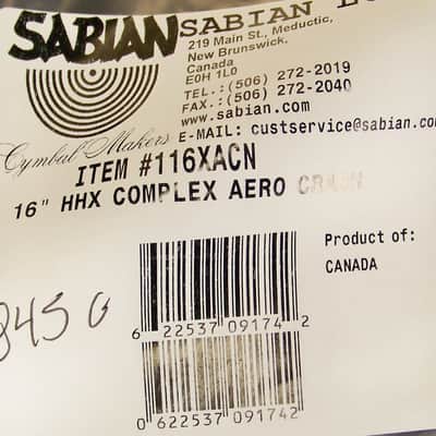 Sabian HHX 16" Complex Aero Crash Cymbal/Natural Finish/Brand New/Model # 116XAC image 7
