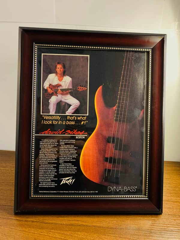|Orignal| 1987 Peavey Guitars Promotional Ad Feat. Boston's David Sikes & Peavey Dyno-Bass |Framed| image 1