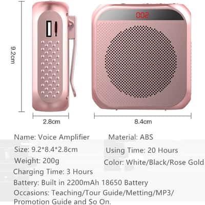 Portable Voice Amplifier with Wired Microphone Headset Rechargeable PA System Speaker Personal Microphone Speech Amplifier Power Amplifiers Loudspeaker for Teachers/Metting/Tour Guide (Rose Gold) image 2