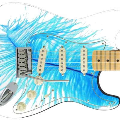 Sticka Steves Guitar Skin Axe Wrap Re-skin Vinyl Decal DIY Blue Feather 352 image 3