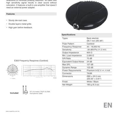 Superlux E303B Uni-Directional Cardioid Condenser Boundary Microphone - BLACK image 8