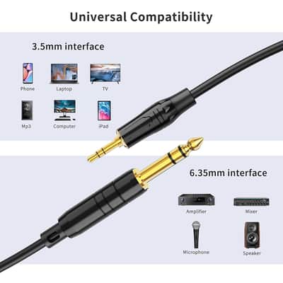 3ft 3.5mm 1/8" Male Stereo to 6.35mm 1/4" Male TRS Stereo Audio Cable Gold Plated Compatible with iPod, Laptop, Home Theater, Amplifiers, Guitar and More,1 Meter/Black image 4
