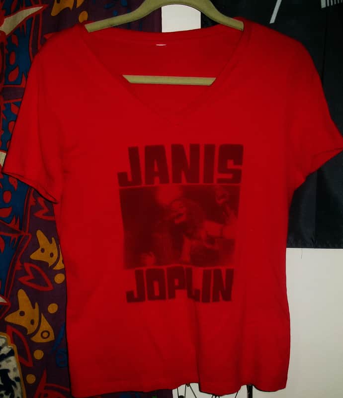 janis joplin s-m vintage women v neck tee - texas rock blues pearl woodstock r&b image 1