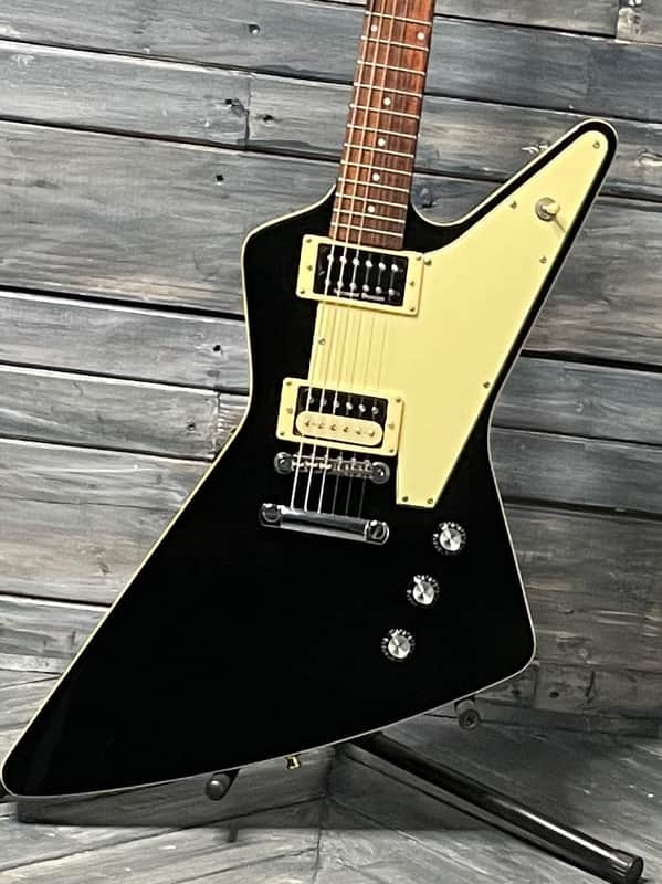 Used Hamer Explorer Standard MIK Electric Guitar with Case- Black and White image 1