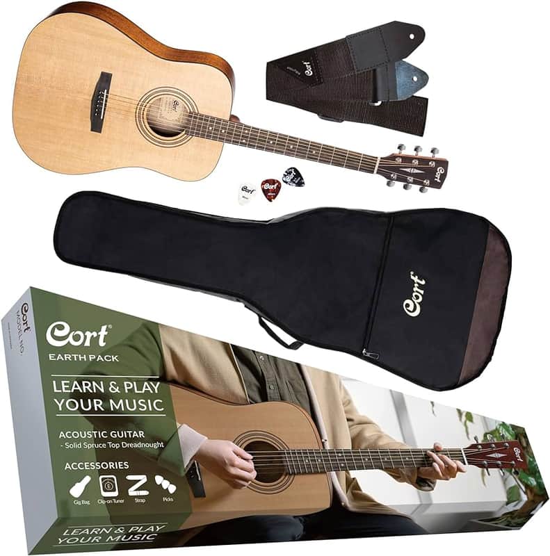 Cort Earth Series Acoustic Guitar Pack; Gig Bag, Chromatic Tuner, Picks, Strings & DVD, B-Stock image 1