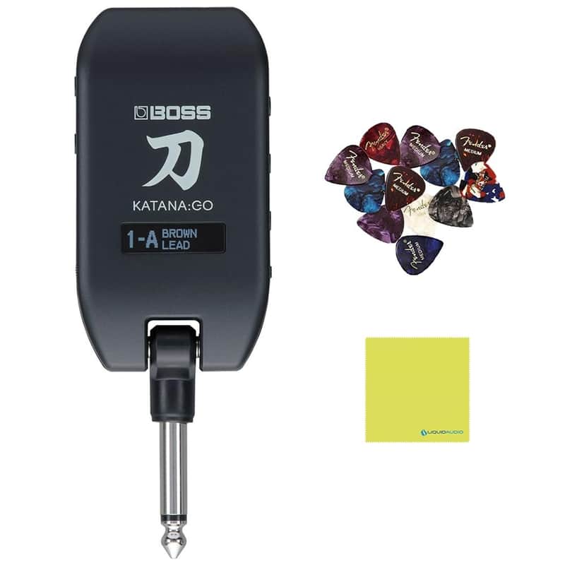 Boss Katana:Go Mini Guitar Headphone Amp Bundle with 12 Guitar Picks & Polishing Cloth – Portable Wireless Amp with Pro-Quality Tones, Effects & Bluetooth for Practice & Silent Jamming image 1