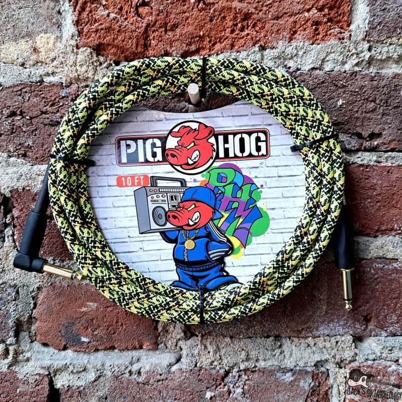 Pig Hog 10ft Right-Angle Instrument Cable - Yellow Graffiti image 1