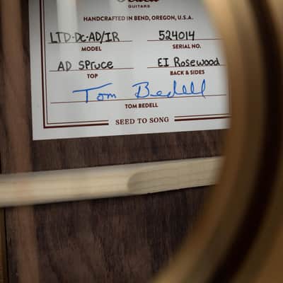 Bedell Limited Edition Adirondack/Figured Indian Rosewood Dreadnought Cutaway Acoustic Guitar #4014 image 3