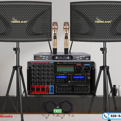 IDOLmain 8000W Pro Mixing Amplifier & 4000W Speakers & Dual Wireless Microphones Home Karaoke System image 1