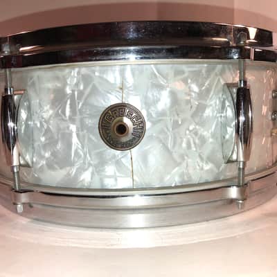 Gorgeous Gretsch Dixieland 14x5.5" 6-Lug Snare Drum with Round Badge 1958 - 1971 - White Marine Pearl image 1