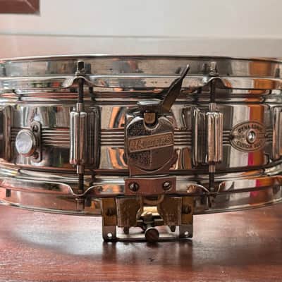 Rogers "5-Line" Dyna-Sonic 5x14" Brass Snare Drum with "Beavertail" Lugs 1967 - 1974 - Chrome image 1