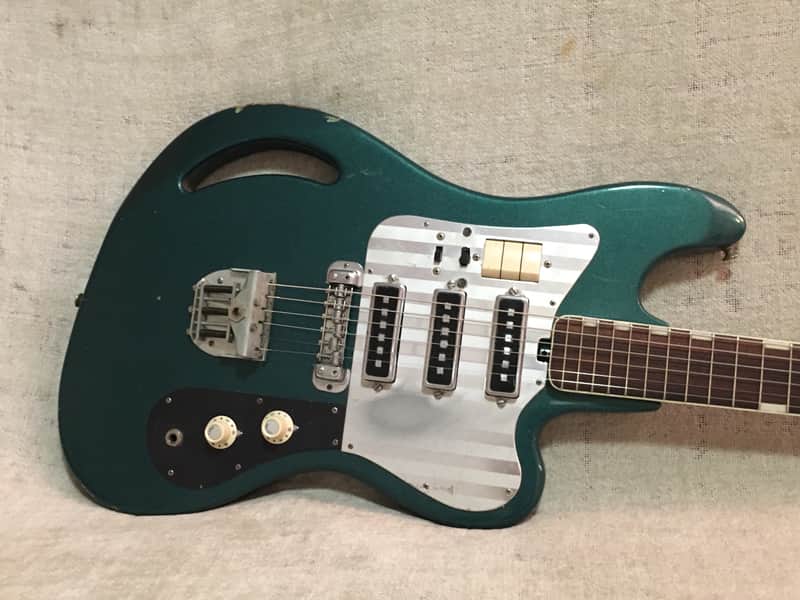 Teisco TG-64 Monkey Grip Guitar 1960's Metallic Teal Blue Green