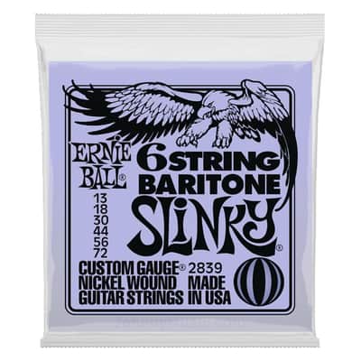 Slinky 6-Strng w/ Small Ball-End 29-5/8" Scale Baritone Guitar String 13-72 Gauge Extended Set .013, .018, .030, .044, .056, .072 Special-Tempered Tin-Plated Steel+Ni-Pltd Wrapped Hex-Core image 1