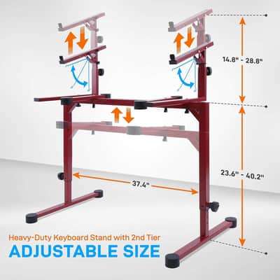 Dual Piano Keyboard Stand with 2nd Tier - Heavy Duty Adjustable Music Stand with Rubber Discs, Designed for Keyboards, Synthesizers, Stage Equipment, Ideal for Home, Studio and Live Performance image 2