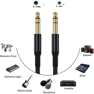 1/4 Inch TRS Instrument Cable 3.3ft 2Pack,Straight 6.35mm Male Jack Stereo Audio Interconnect Cord,6.35mm Balanced Line for Electric Guitar,Bass,Keyboard,Mixer,Amplifier,Amp,Speaker,Equalizer image 3