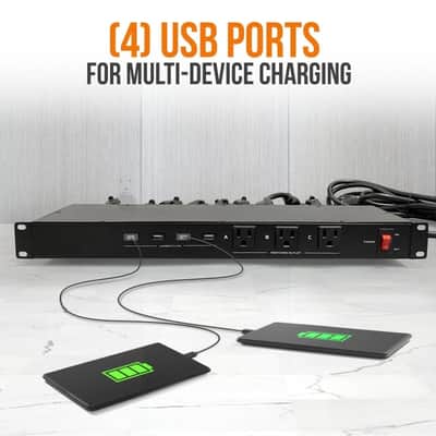 Rack Mount Power Conditioner Strip Supply USB Charging Port image 2