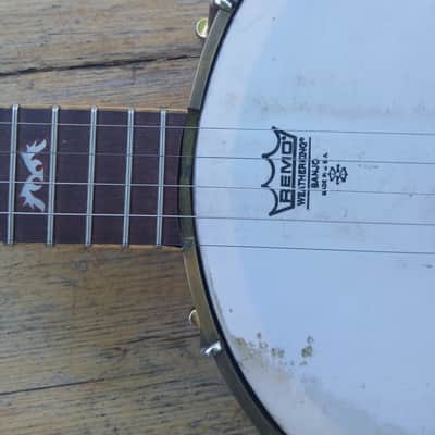 Long neck banjo - E tuned - vintage body and lovely carved neck Unbranded 70's maybe - Brass image 9