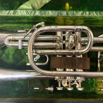 Circa 1920 Brua C. Keefer Silver-Plated Bb/A Rotary-Change Cornet with Case & Slides image 3