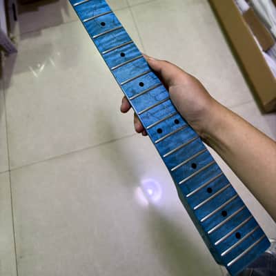 Blue Gloss 22Frets Flame Maple Electric guitar Neck 25.5in parts image 5