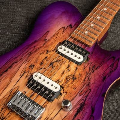 G&L Custom Shop ASAT HH RMC Purpleburst Spalted Maple on Okoume, AAA roasted neck image 4
