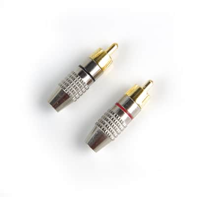 2x RCA Phone Plug Audio Video Cable Male Connector, Chrome Plated (Red & Black) image 1