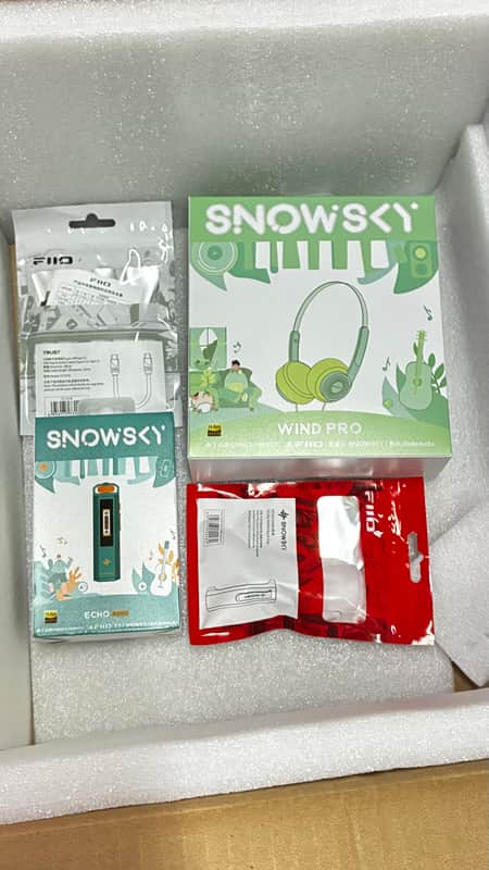 FiiO x SnowSky Retro Hi-Fi Audio Bundle - Echo Nano Lossless MP3 + Wind Pro Headphones + Accessories (Mint / CIB) image 1