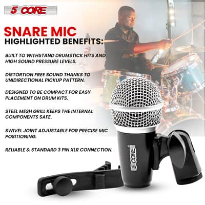 5Core Snare Mic XLR Cardioid Tom Drum Kick Instrument Microphone BLACK image 3