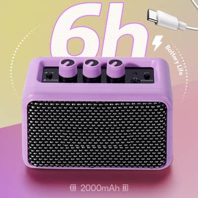 Mini Guitar Amplifier - 5W Dual Speaker BT Wireless Guitar Amp, Rechargeable Battery, Clean/Overdrive Modes, Headphone Jack,Ideal for Practice & Performance (Purple) image 3