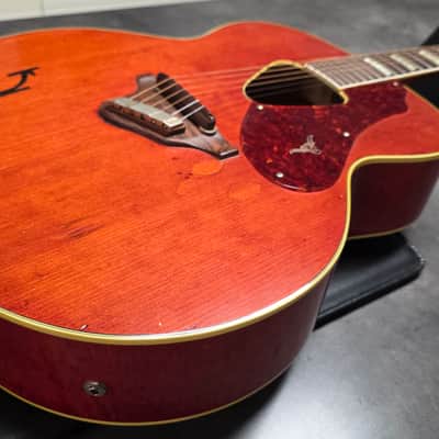 1954 Gretsch 6022 Rancher Jumbo Flat Top Western Orange Early 50s American Vintage 1950's USA G6022 Original Case G Brand Steer Logo Piezo Acoustic-Electric Guitar Spruce Maple Body Country Western Inlays Brazilian Rosewood image 16